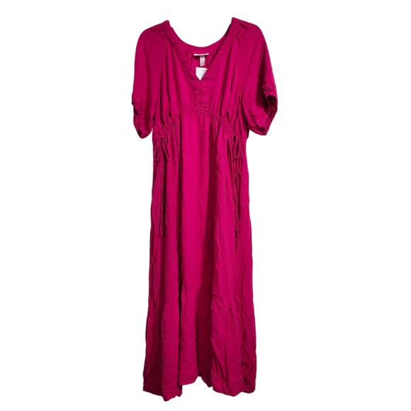 Womens XL Elbow Sleeve Cinch Waist Woven Maternity Dress, Rose Topiary by Ingrid - Picture 2 of 8